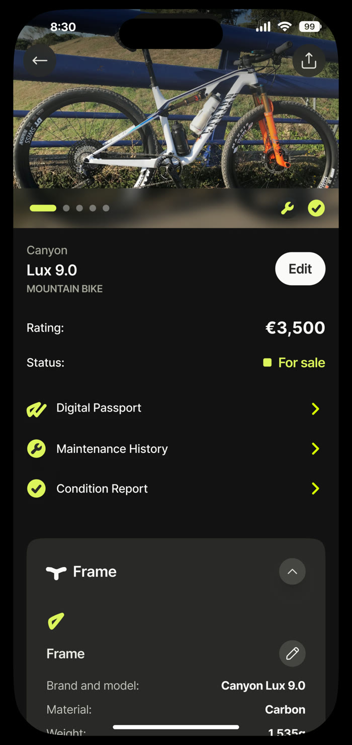 Bikiot — bike detail screen