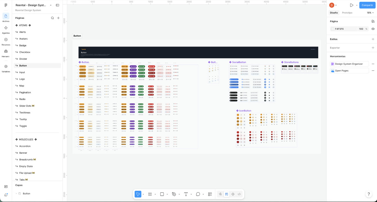 Reental component library — Button variants, SocialButton, StoreButtons, IconButton